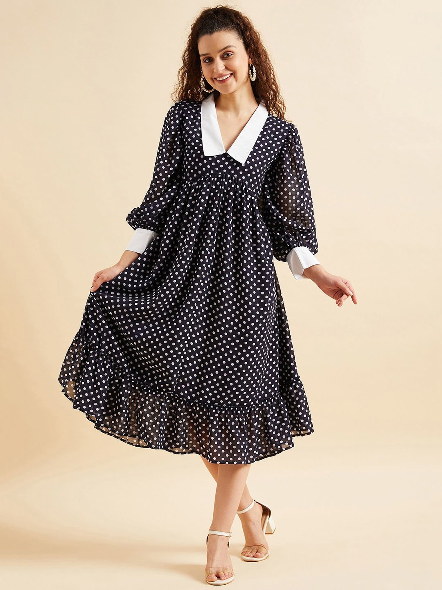 PANIT Navy Polka Dot Ethnic Dress