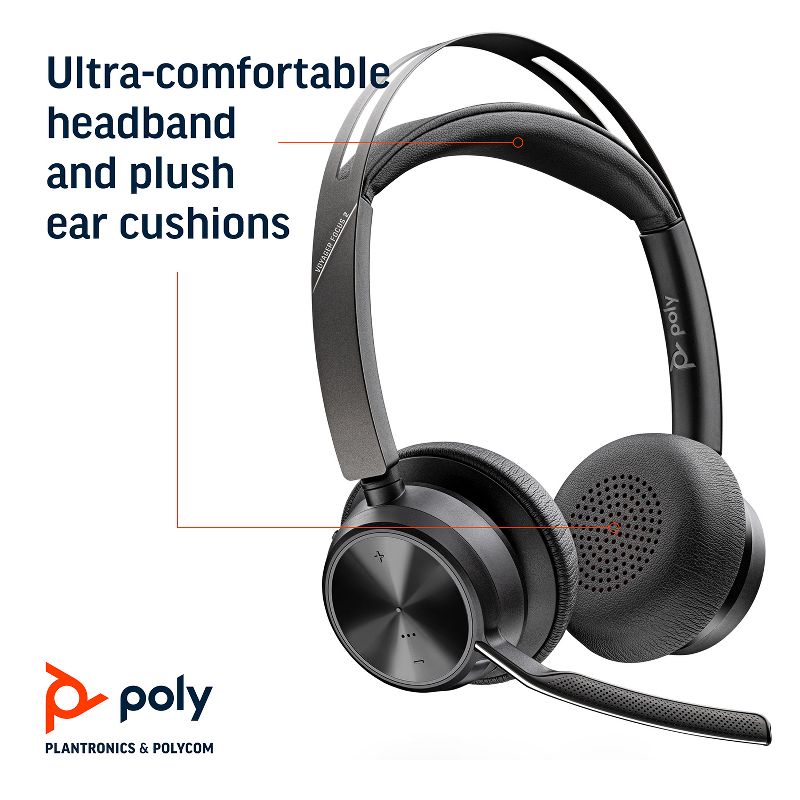 Poly Voyager Focus 2 UC USB-C Headset (Plantronics) - Bluetooth Dual-Ear (Stereo) Headset with Boom Mic - USB-C PC / Mac Compatible - Active Noise Canceling - Works with Teams, Zoom & more