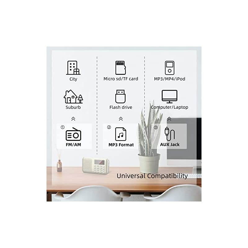 Mini Portable Radio AM FM Pocket Radio with LED Flashlight, Digital Radio Speaker Support Micro SD/TF Card/USB, Auto Scan Save, 1200mAh Rechargeable Battery Operated, by [Latest Version]