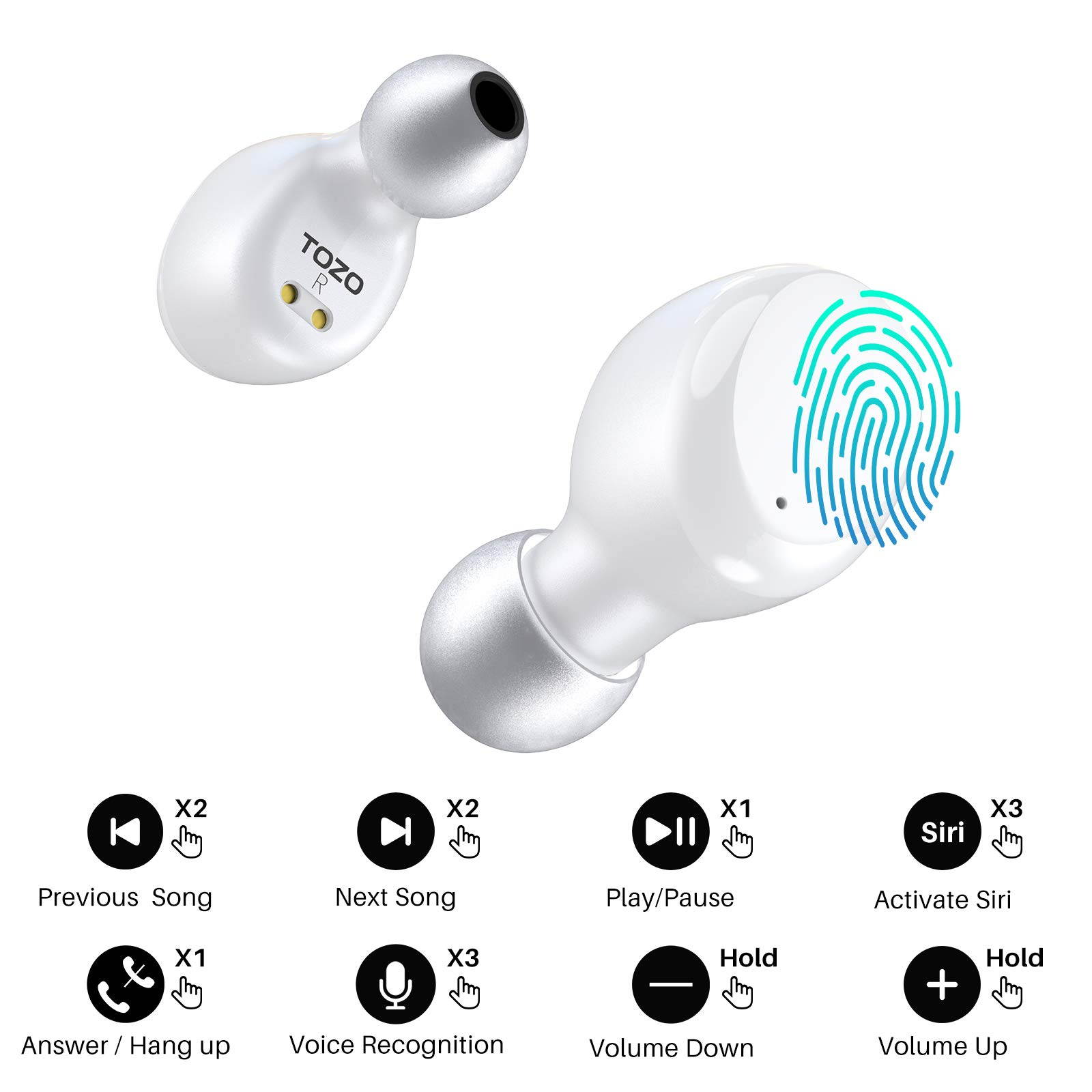TOZO T6 True Wireless Earbuds Bluetooth Headphones Touch Control with Wireless Charging Case IPX8 Waterproof  Stereo Earphones in-Ear Built-in Mic Headset Premium Deep Bass for Sport