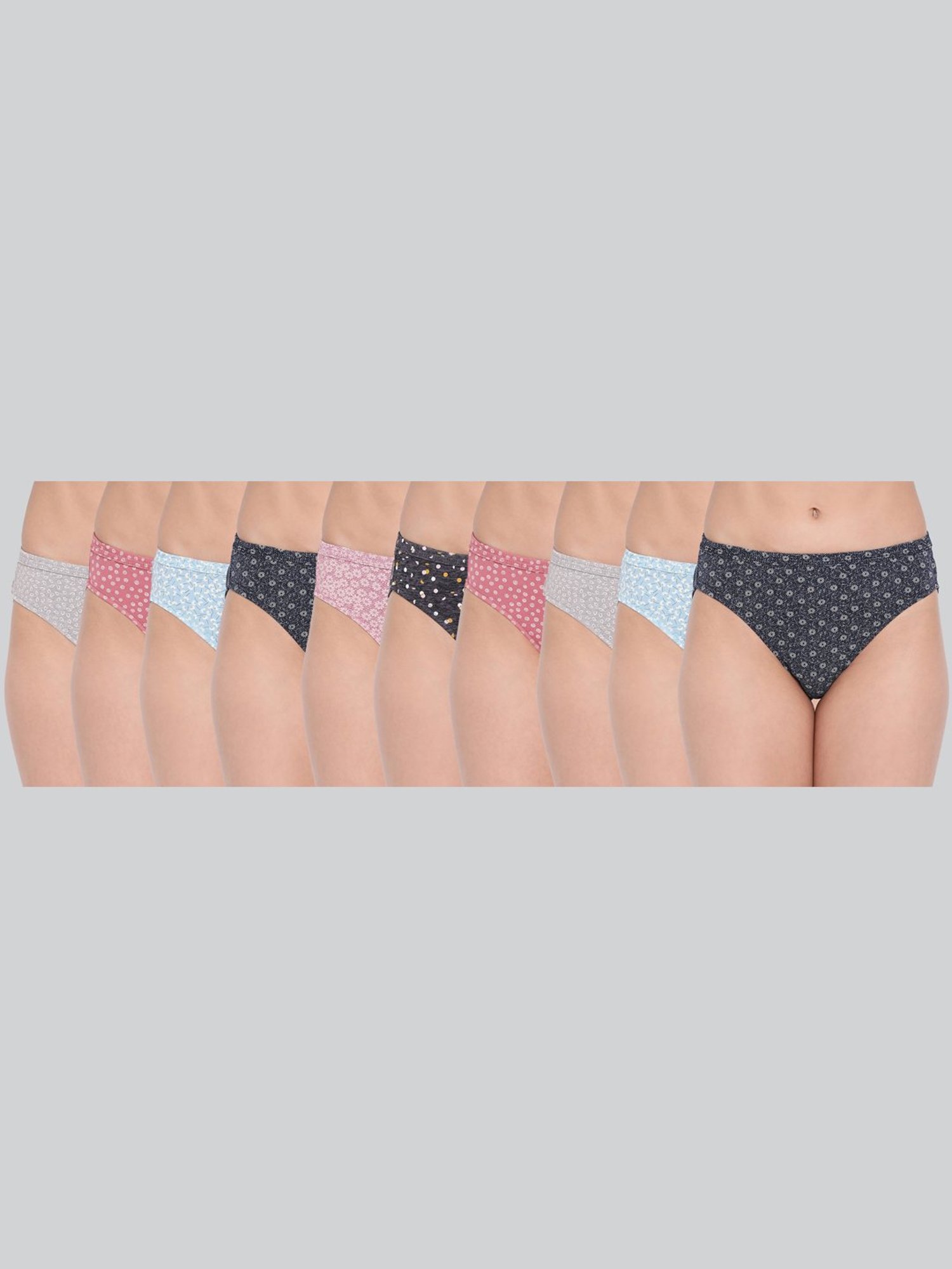 Lyra Assorted Color Cotton Printed Bikini Panties - Pack Of 10