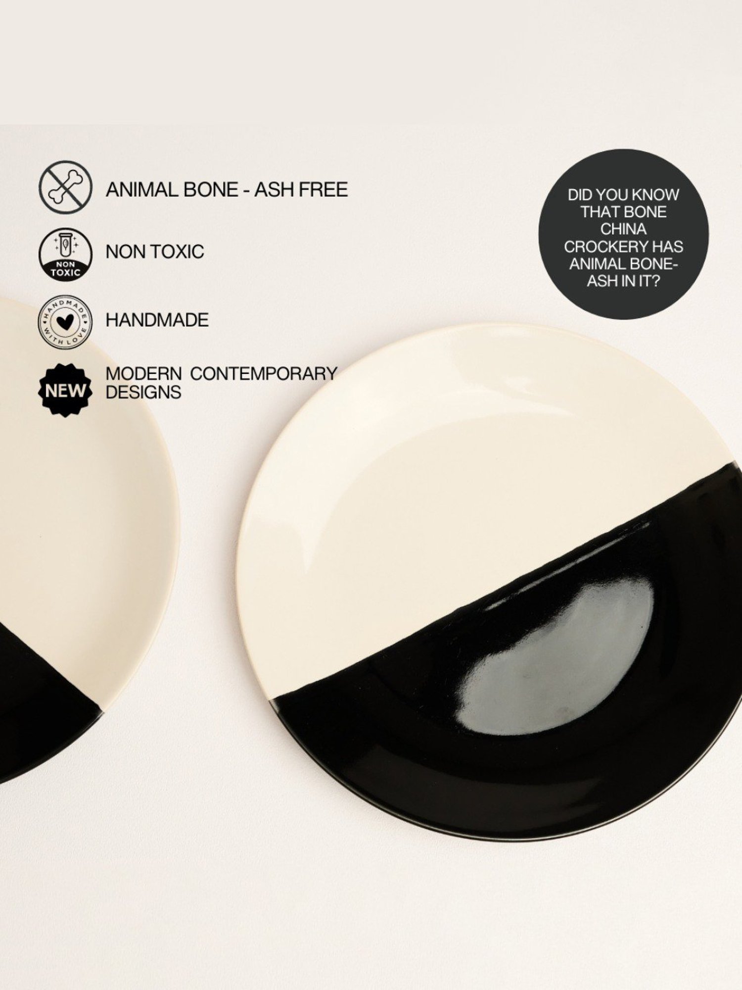 BlackCarrot Black & White Ceramic Dinner Plates - Set of 2