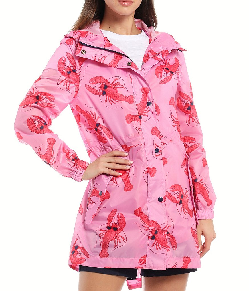 Joules Golightly Gold Bee Print Waterproof Packaway Hooded Rain Jacket