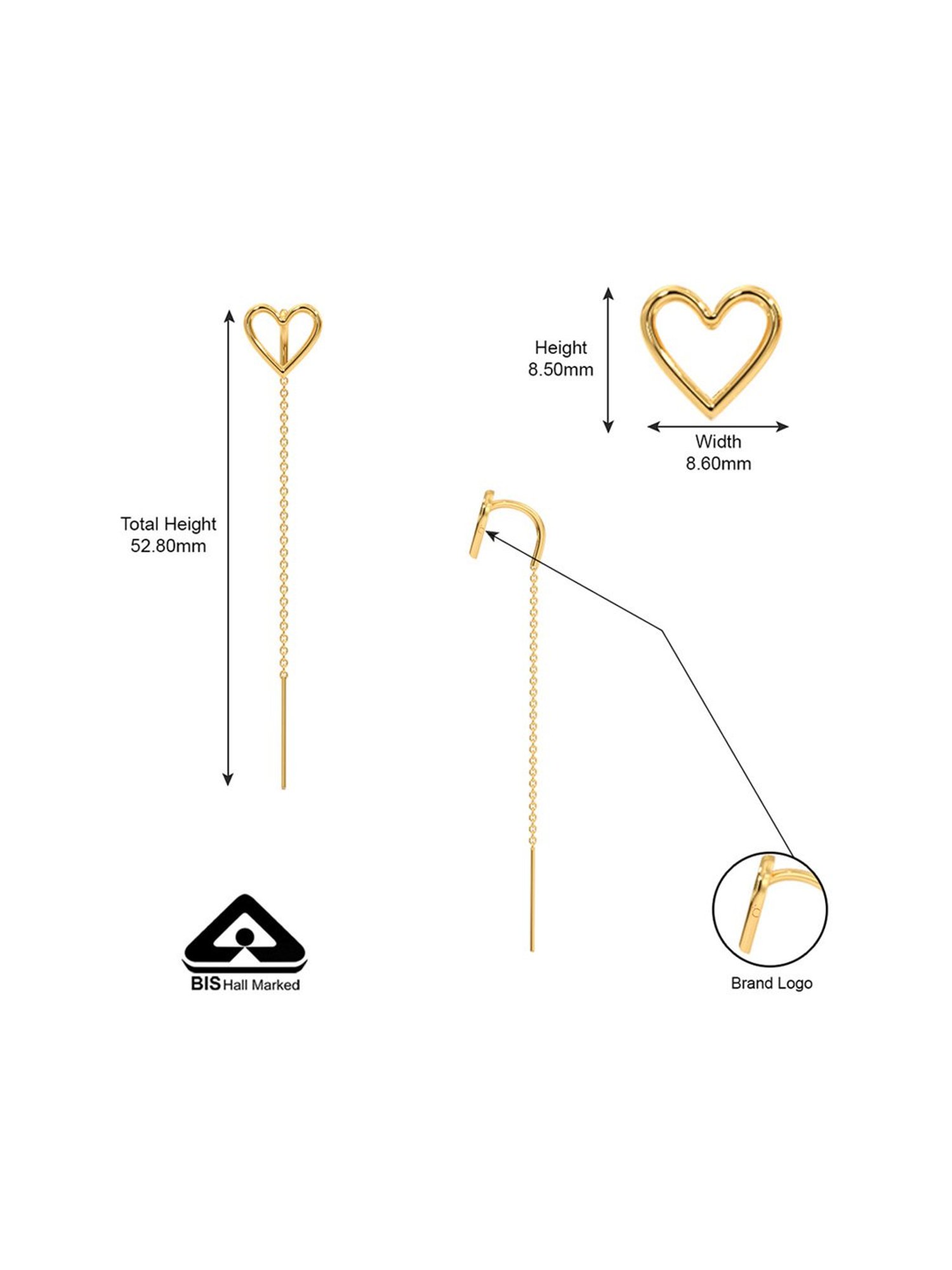 Candere by Kalyan Jewellers 18K Heart Sui Dhaga Earrings