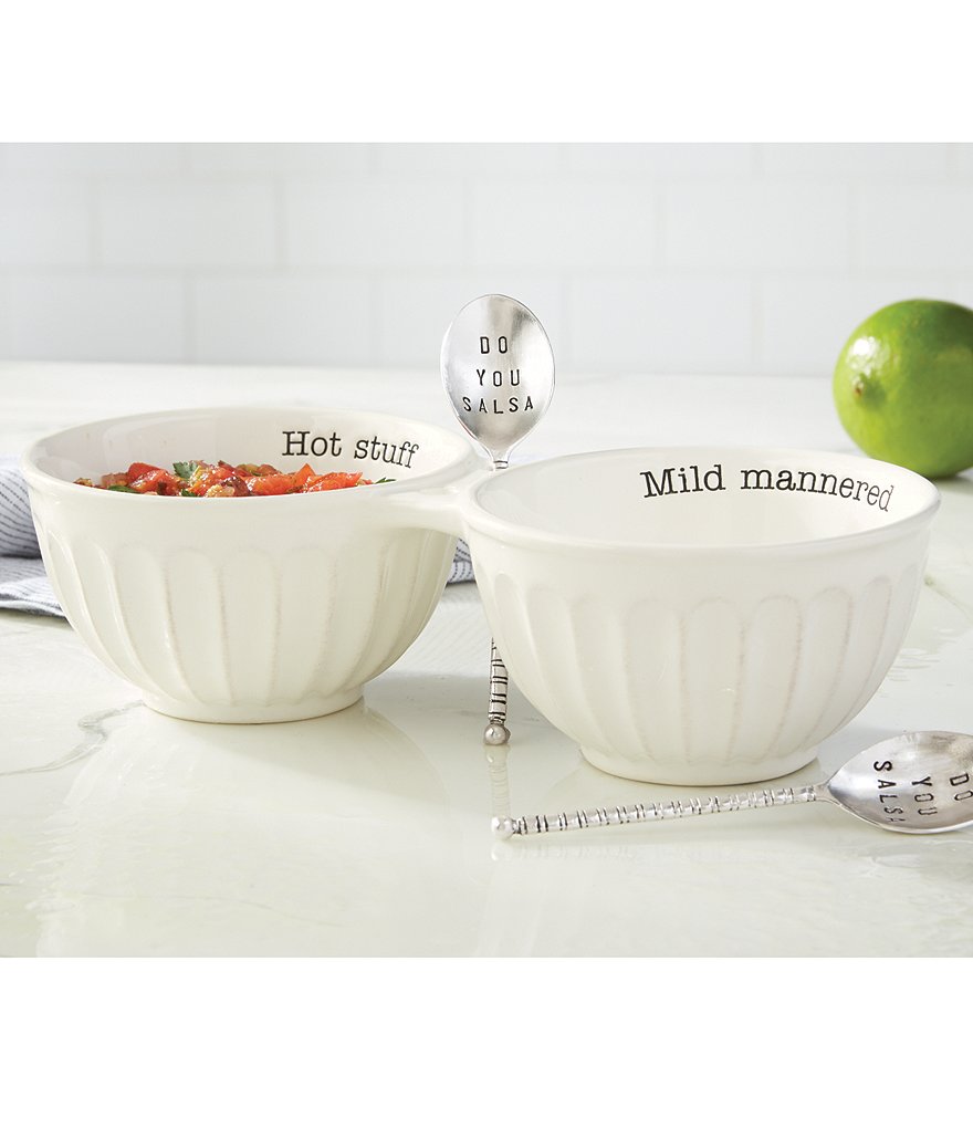 Mud Pie Circa Collection Ceramic & Silver Salsa Double Dip Set