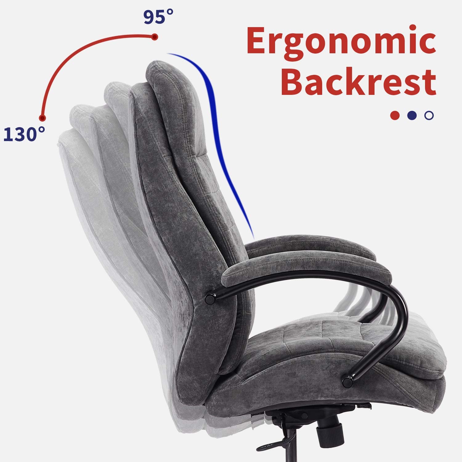 CLATINA Ergonomic Big & Tall Executive Office Chair with Fabric Upholstery 400lbs High Capacity Swivel Adjustable Height Thick Padding Headrest and Armrest for Home Office Gray 1 Pack