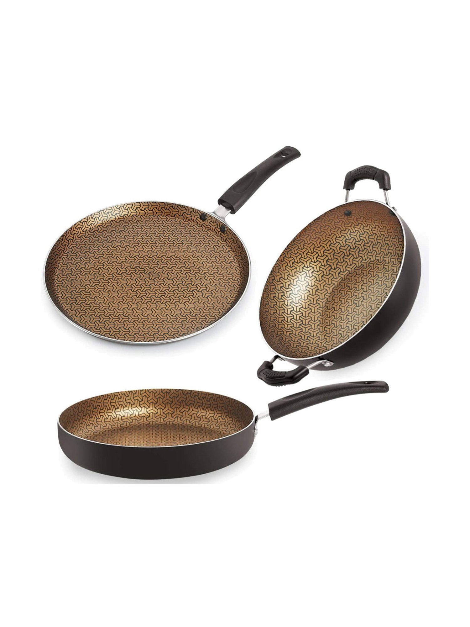 Nirlon Gold Aluminium Majesty Non-Stick Heat Resistance Cookware Set of 3