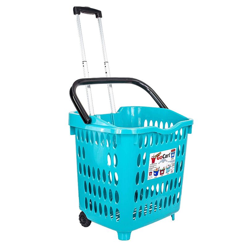 dbest products Bigger GoCart 2 Wheel Waterproof Grocery Cart Shopping Utility Laundry Basket w/ Extendable Handle & 120 Pound Capacity, Teal (5 Pack)