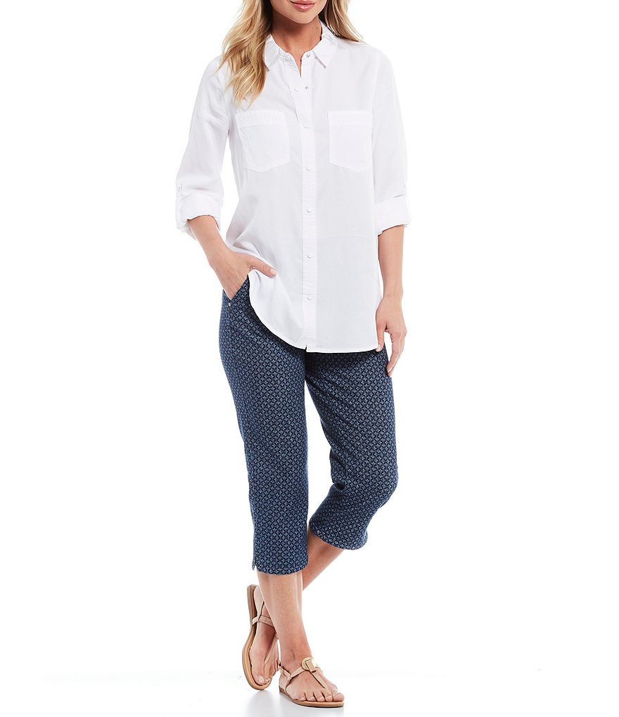 Intro Rose Tummy Control Geo Print Pull-On Capri Denim Pants