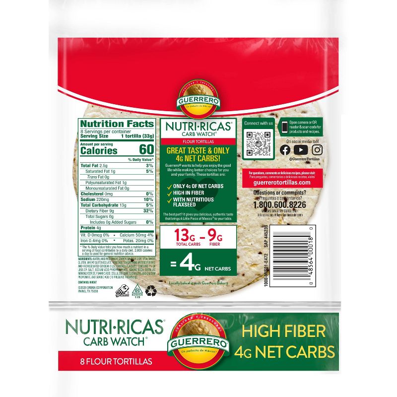 Guerrero Nutri-Ricas Carb Watch Flaxseed Flour Tortillas - 8ct
