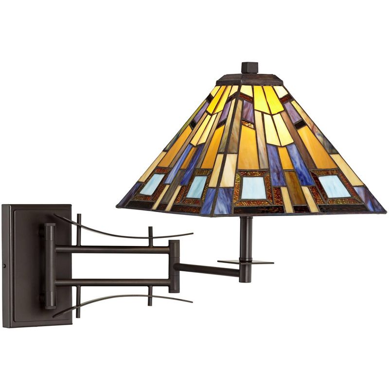 Robert Louis Tiffany Swing Arm Wall Lamp Plug-In Light Fixture Jewel Tone Stained Glass for Bedroom Bedside Living Room Reading