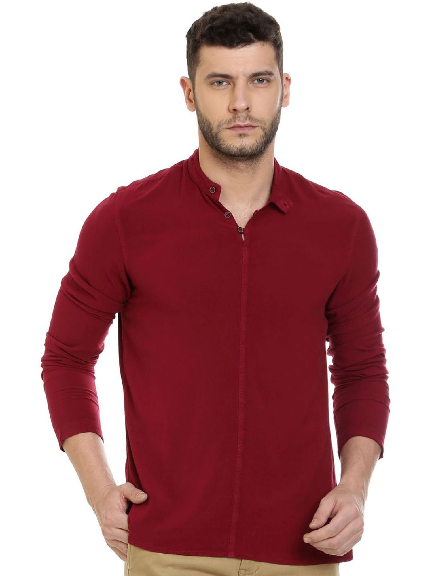 Identiti Maroon Tapered Fit Short Kurta
