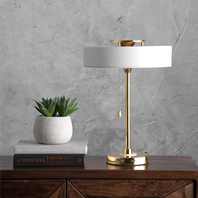 23" Iron/Seeded Glass Axel Farmhouse Industrial Task Lamp (Includes LED Light Bulb) Black - JONATHAN Y