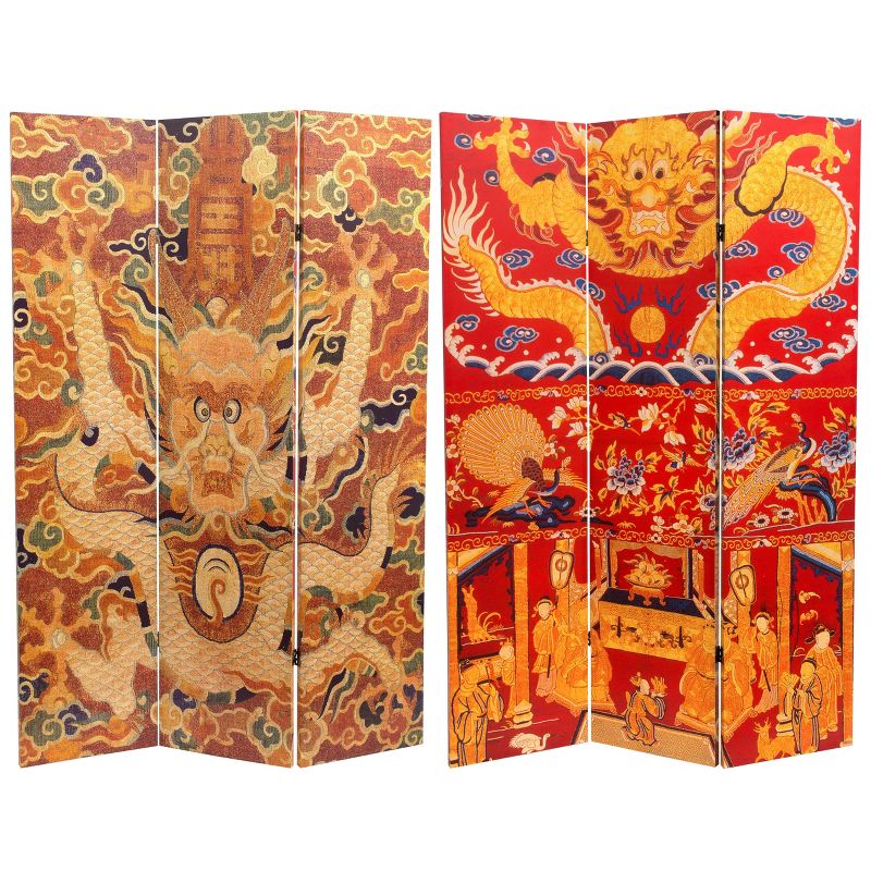 6" Double Sided Dragon of the Red Chamber Room Divider Red - Oriental Furniture