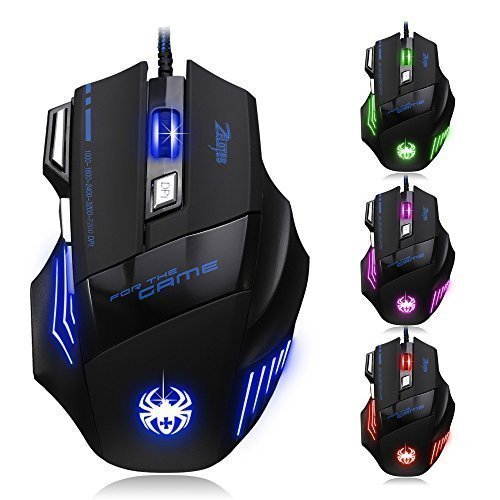 [New Version] Gaming Mouse 7200 DPI 7 Buttons LED Optical USB Wired Gaming Mouse Mice for Gamer PC MAC, plug & play, 500Hz Rate, Ergonomic design,internally and externally,hot key design