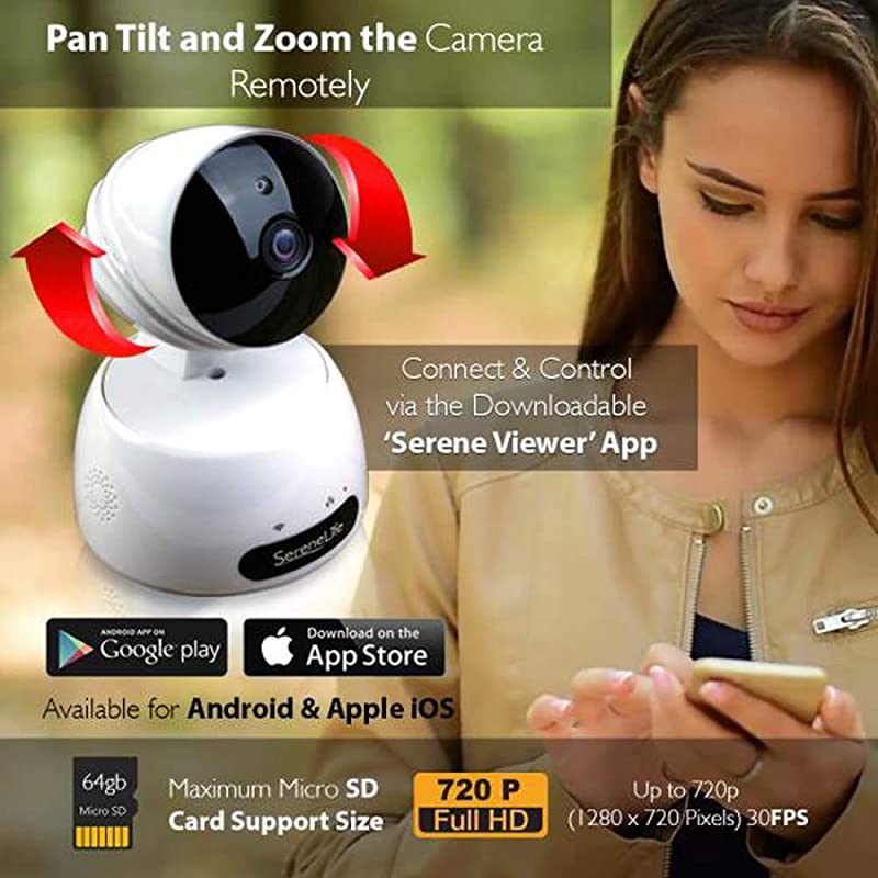 Indoor Wireless IP Camera-HD 720p Network Security Surveillance Home Monitoring w/ Motion Detection, Night Vision,PTZ,2 Way Audio, iPhone Android Mobile App-PC WiFi Access- IPCAMHD30,White