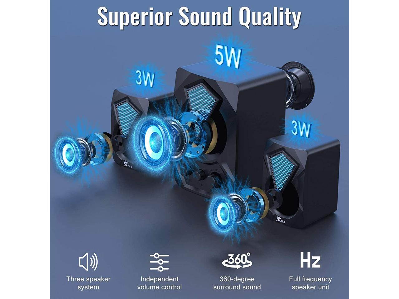 Computer Speaker with Subwoofer, NJSJ USB-Powered 2.1 Stereo Multimedia Speakers System with RGB LED Light 3.5mm Audio Input Great for Music,Movies,Gaming,PC,Laptop,Tablet