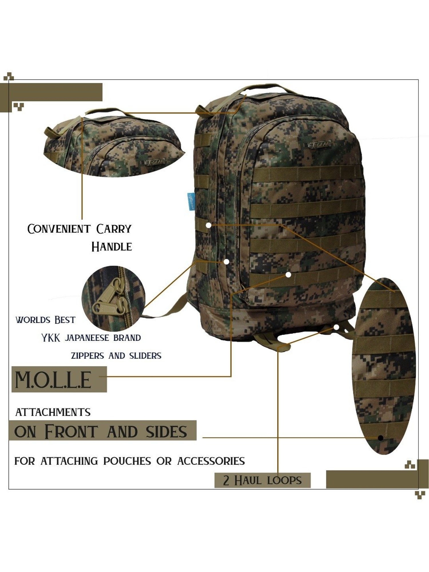 F Gear Tricoder 32 Ltrs Marpat Khaki Camo Medium Backpack