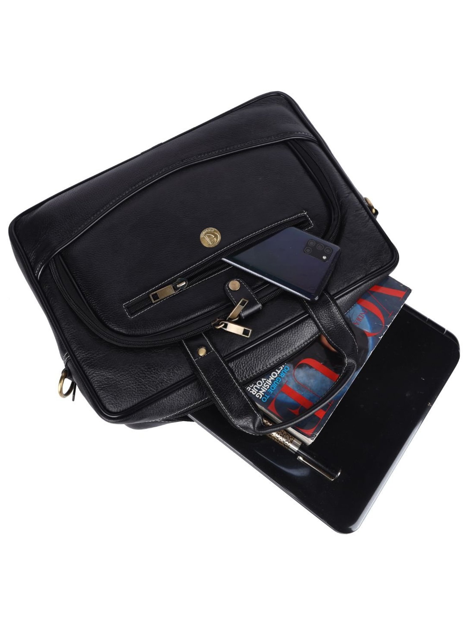 HiLEDER 100% Pure Genuine Leather Briefcase Laptop Messenger Office Bag for Men & Women, Black