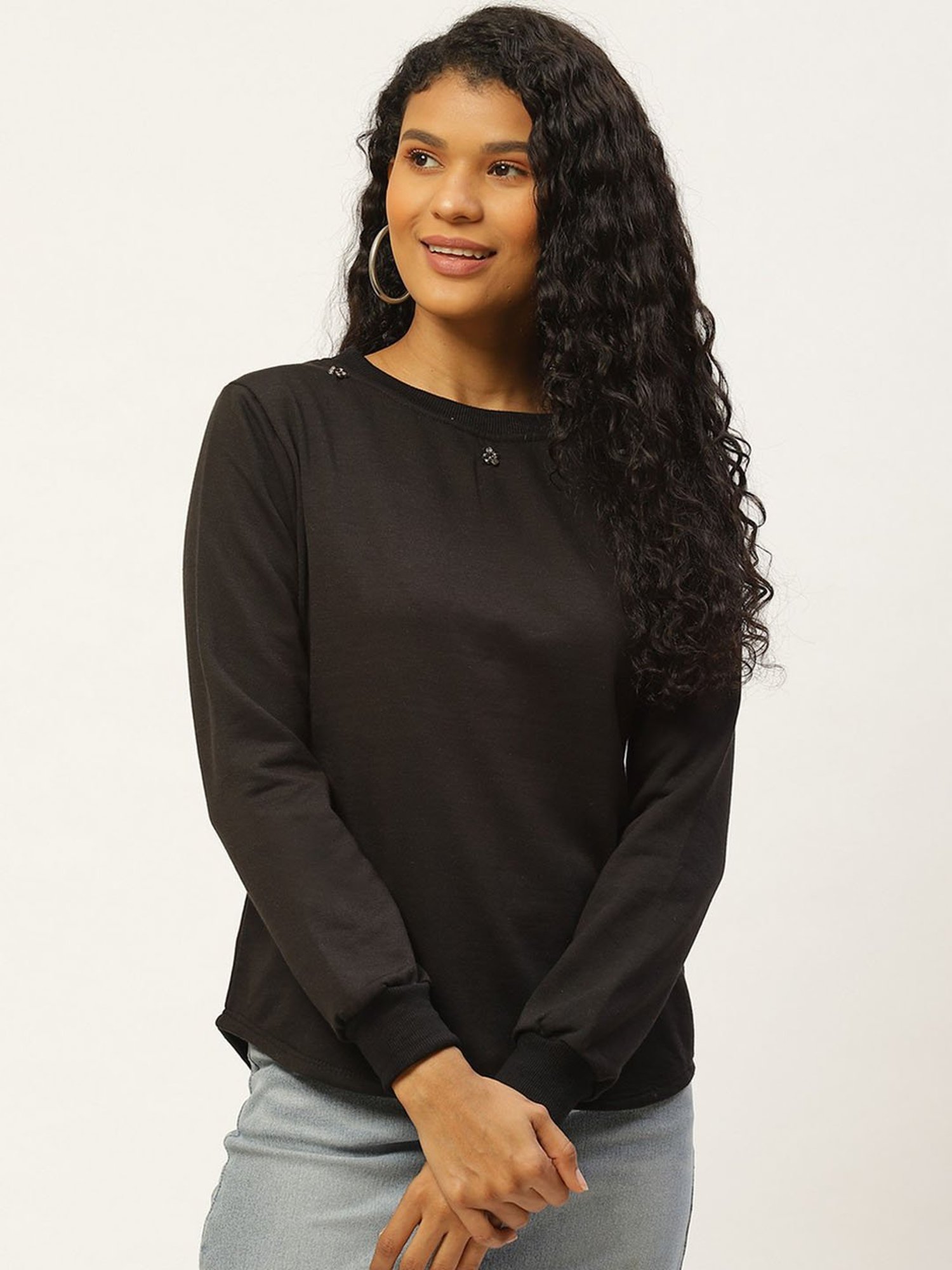 Belle Fille Black Full Sleeves Sweatshirt