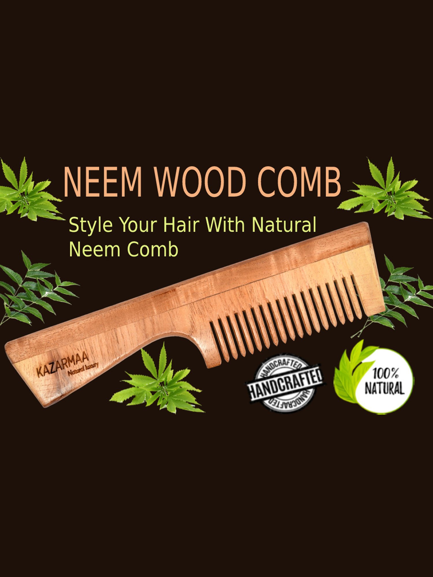 Kazarmaa 100% Natural Neem Wood Comb