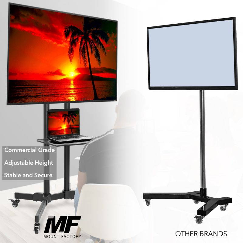 Mount Factory Rolling TV Stand Mobile TV Cart for 32-65 inch Plasma Screen, LED, LCD, OLED, Curved TV's - Mount Universal with Wheels