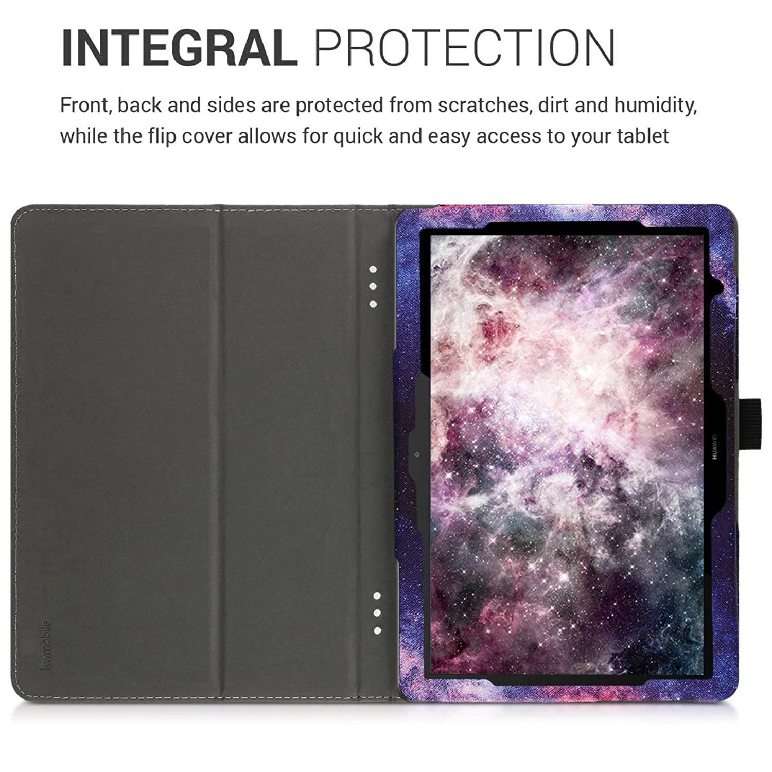 kwmobile Case Compatible with Huawei MediaPad T5 10 - Slim PU Leather Tablet Cover with Stand Feature - Starry Galaxy Light Pink/Dark Pink/Dark Blue