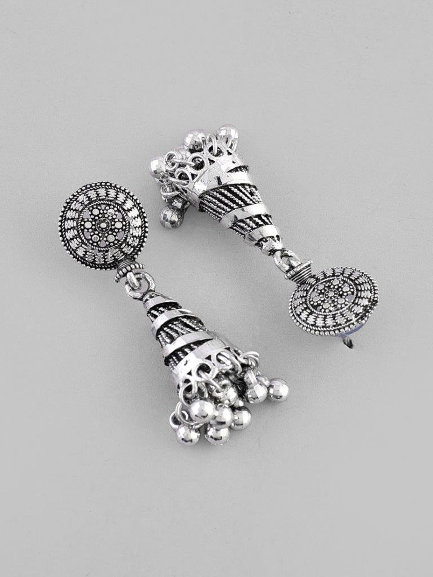 VOJ Oxidised Silver Plated Contemporary Jhumka for Women