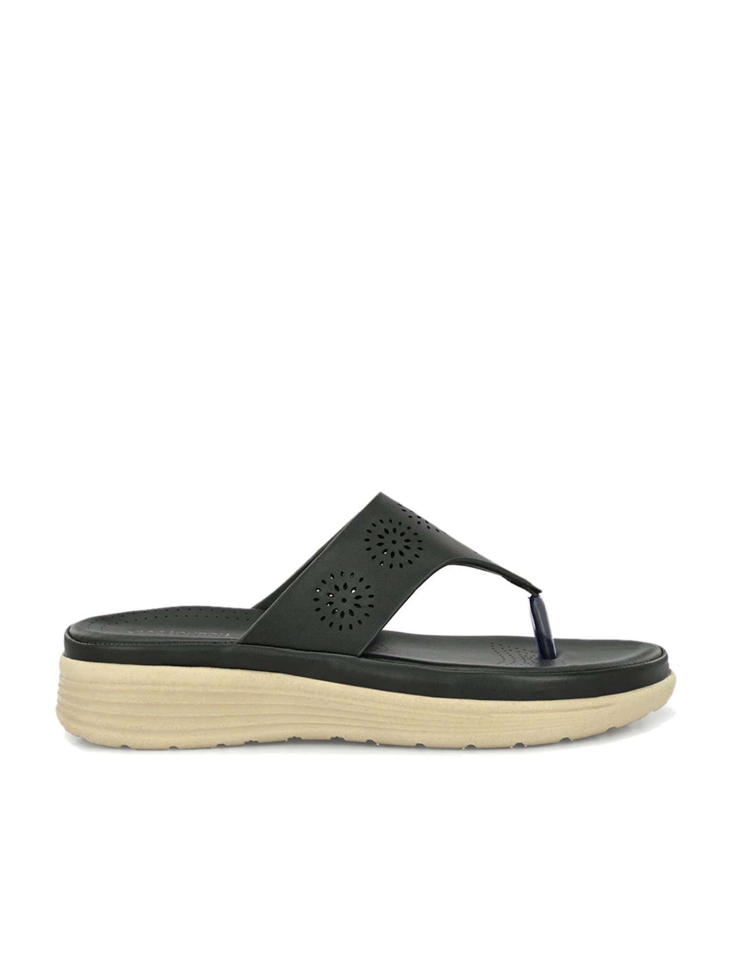 Clog London Women's Black Thong Wedges