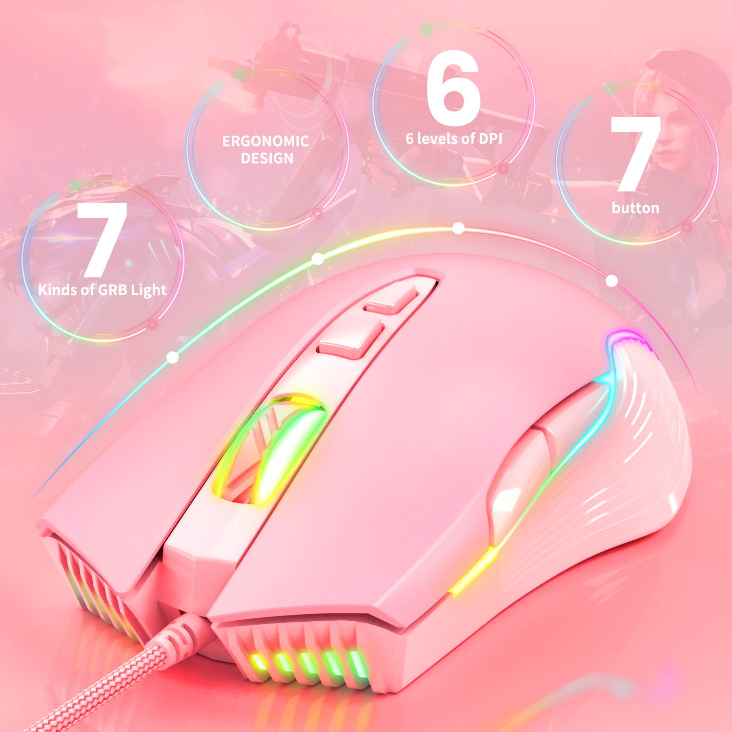 CW905 RGB Wireless Gaming Mouse, Rechargeable Computer Mice with RGB Backlit, 6 Adjustable DPI Up to 6400, Ergonomic Laptop PC Mouse for Windows Vista Linux