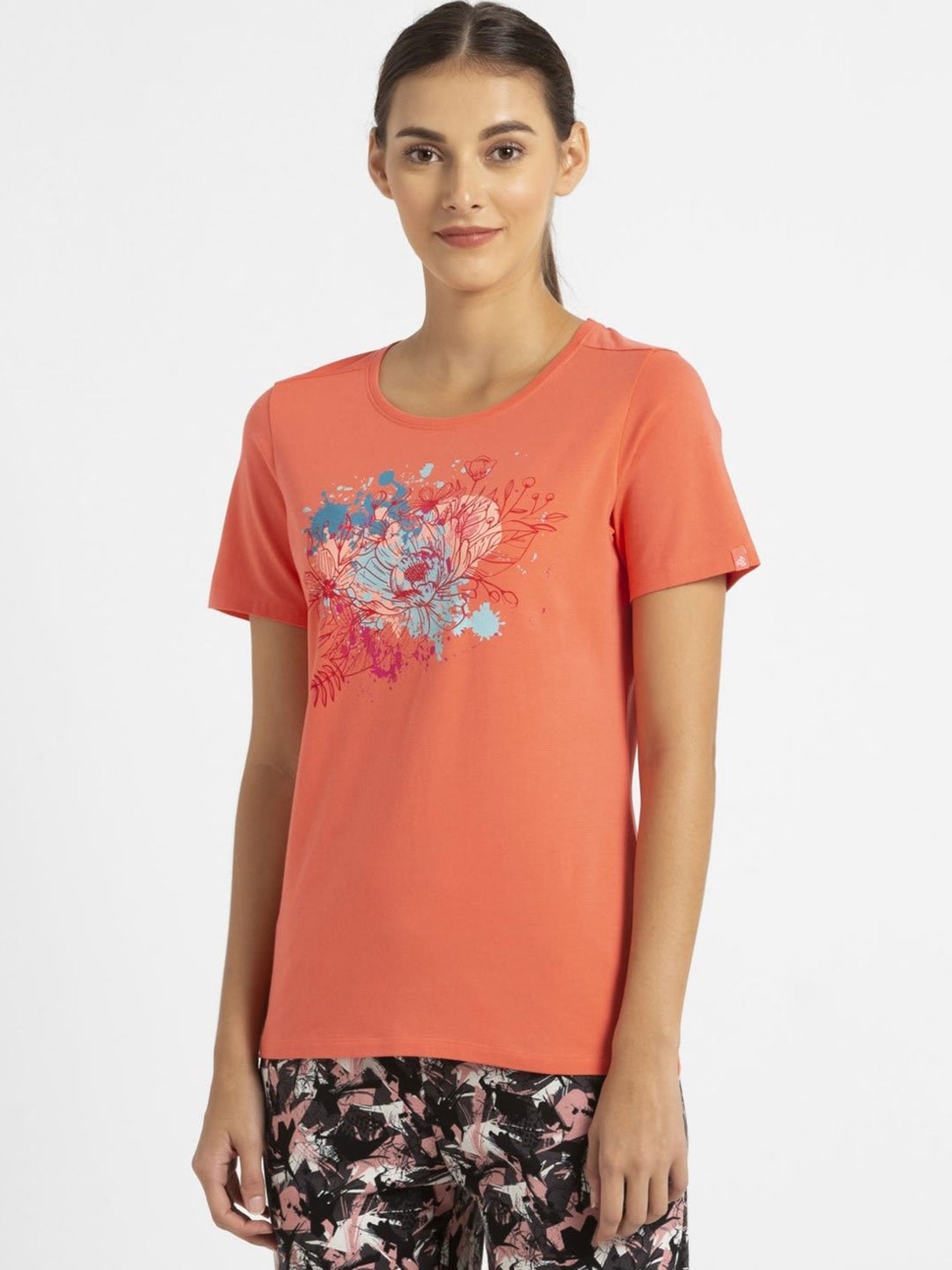 Jockey 1361 Women's Super Combed Cotton Regular Fit Printed Half Sleeve T-Shirt (Prints May Vary)