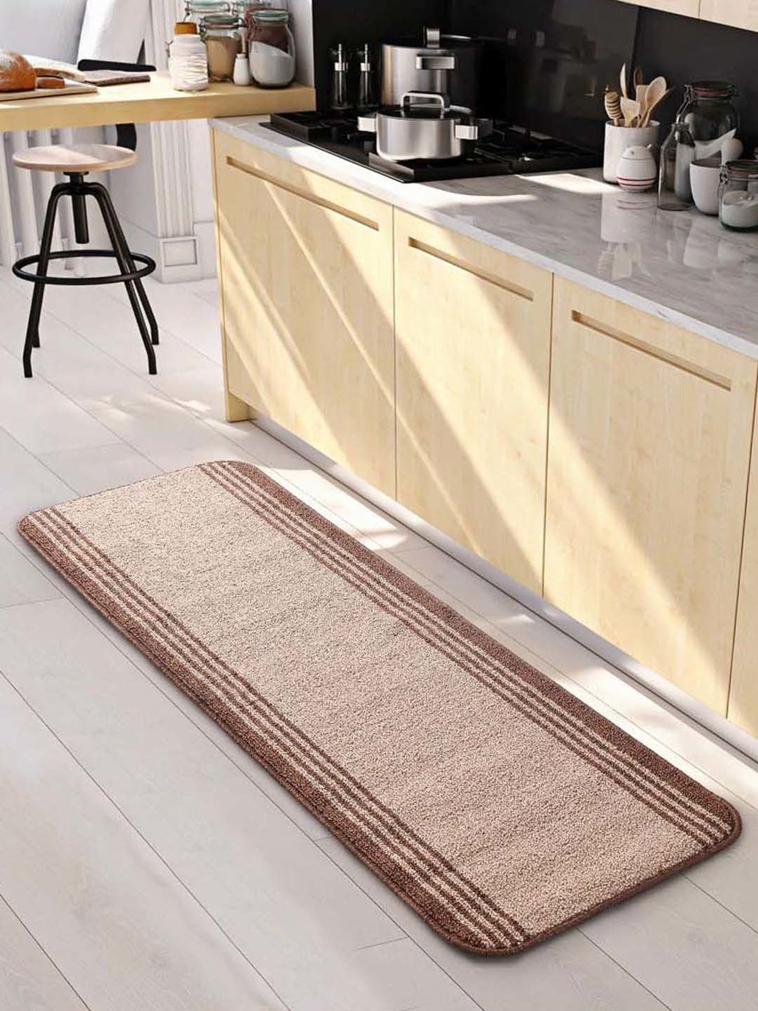 Saral Home Beige & Brown Polypropylene Medium Antiskid & Washable Power Runner