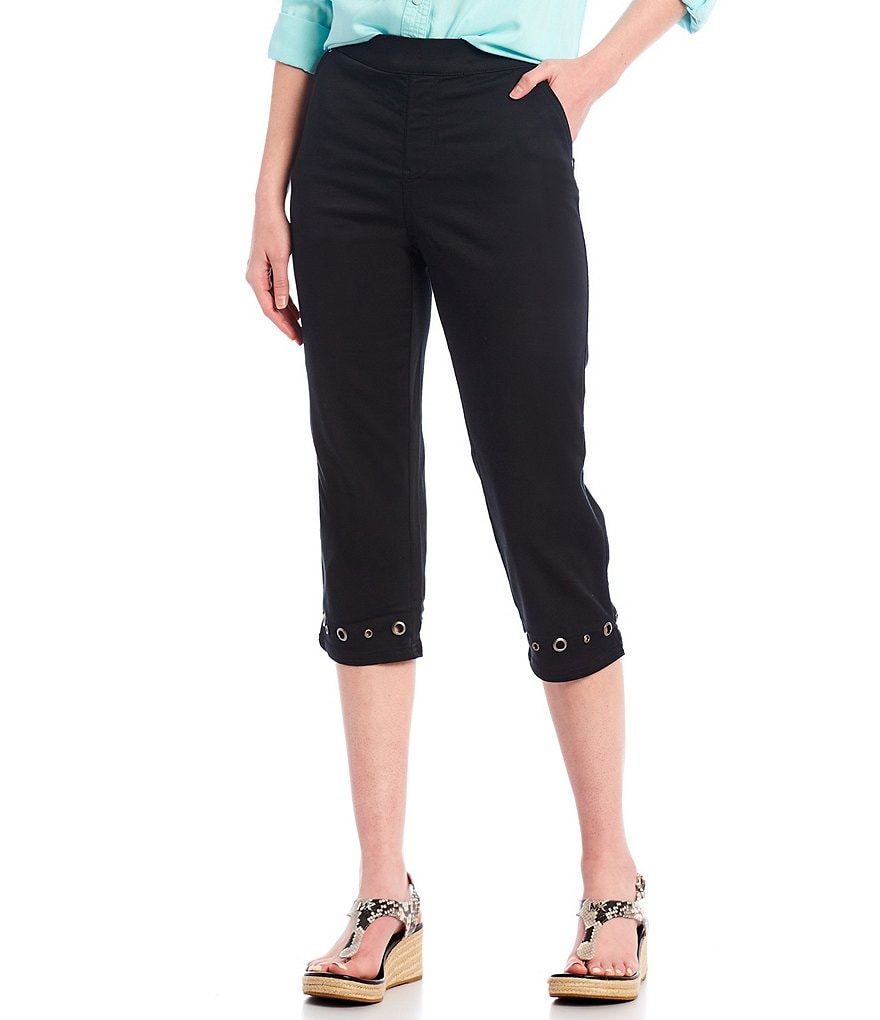 Intro Rose Tummy Control Grommet Hem Embellished High Rise Pull-On Capri Pants