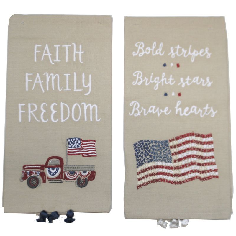 Tabletop 26.0" Faith Family Freedom Dish Towel American Flag Red Truck Primitives By Kathy  -  Kitchen Towel