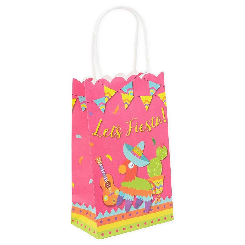 Blue Panda 24-Pack "Let's Fiesta" Scalloped Medium Gift Bags with Handles Party Supplies Celebrations 9x5.3 in