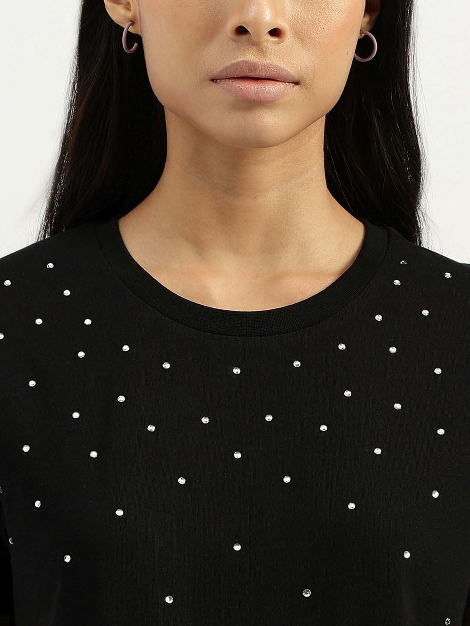 United Colors of Benetton Black Cotton Embellished T-Shirt