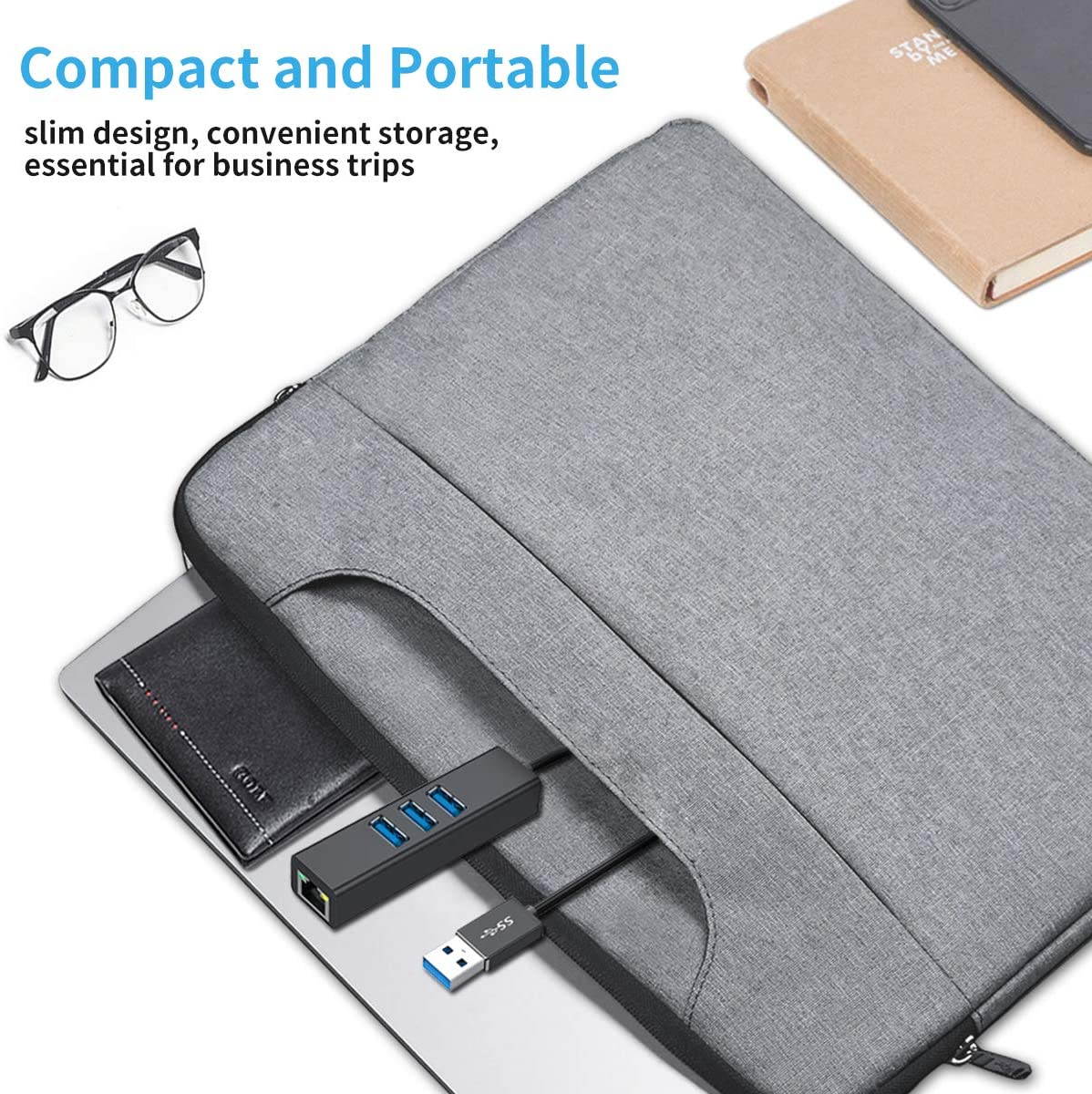 USB 3.0 Hub to 3x USB3.0 1x RJ45 Ethernet Adapter, with RJ45 10/100/1000 Gigabit Ethernet LAN Network to USB Adapter for Windows PC, Linux, MacBook, Ultrabook, Notebooks, Tablets, Aluminum (Black)