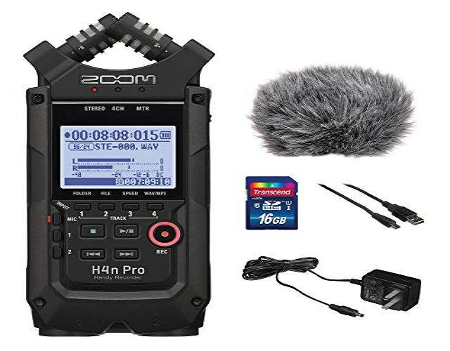 Zoom H4n Pro 4_Channel Handy Recorder Bundle with Custom Windbuster for Zoom H4n, AC Adapter, A Male to Type B Mini Male Cabl
