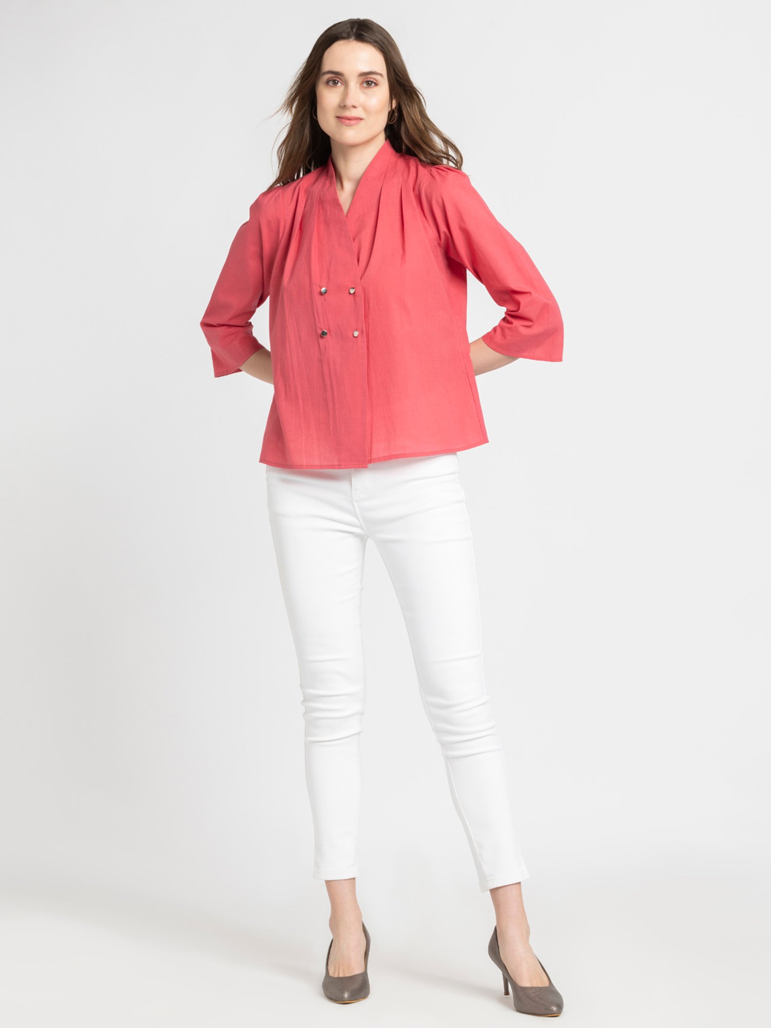 SHAYE Coral Cotton Regular Fit Top