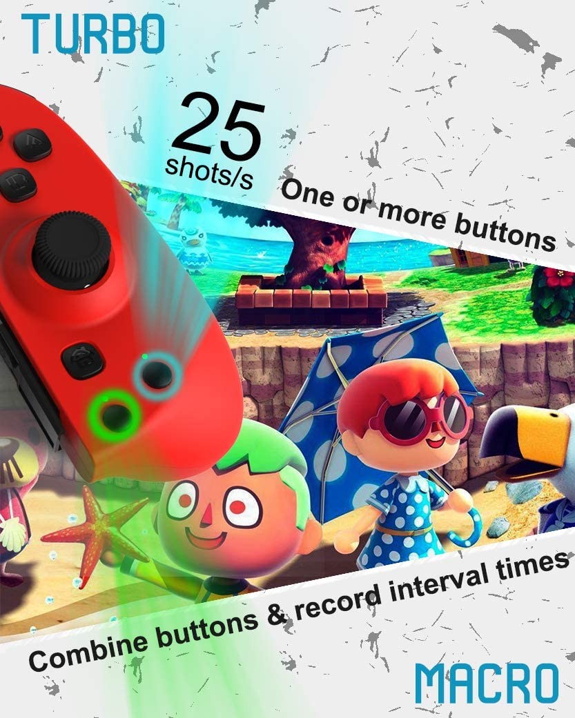 C25 Joy Pad Controller for Nintendo Switch, Replacement for Switch Joycon, Wired/Wireless Switch Controller, Programmable Macros, Turbo, Motion Control & Dual Vibration, Red and Blue with Grip