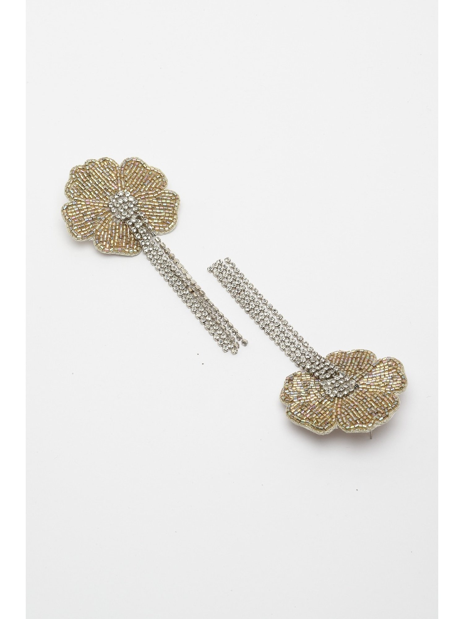 Moedbuille Crystals Handcrafted Floral Contemporary Design Tasselled Earrings