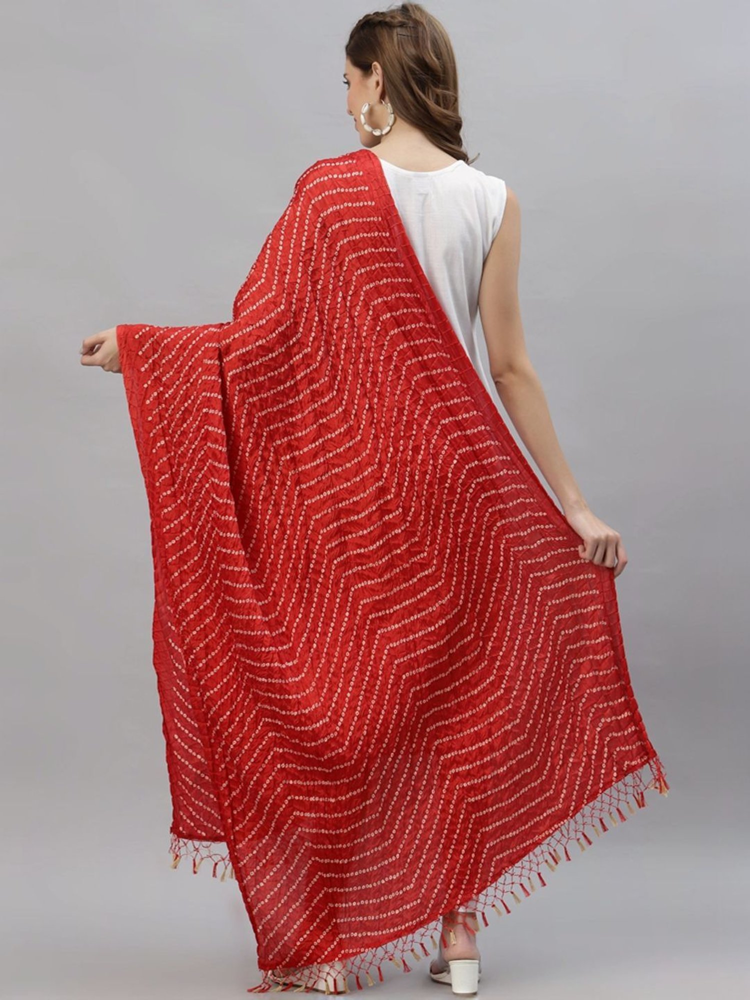 Stylum Red Bandhani Print Dupatta