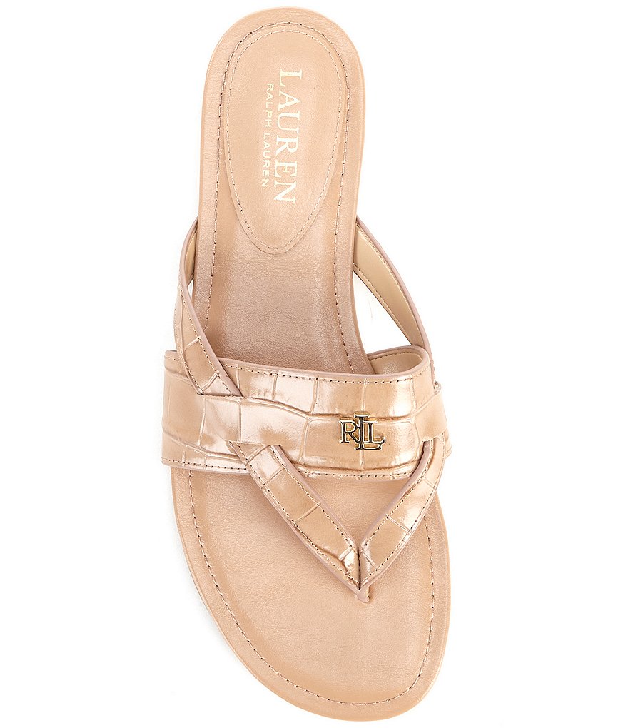 Lauren Ralph Lauren Rosalind Croco Embossed Leather Sandals