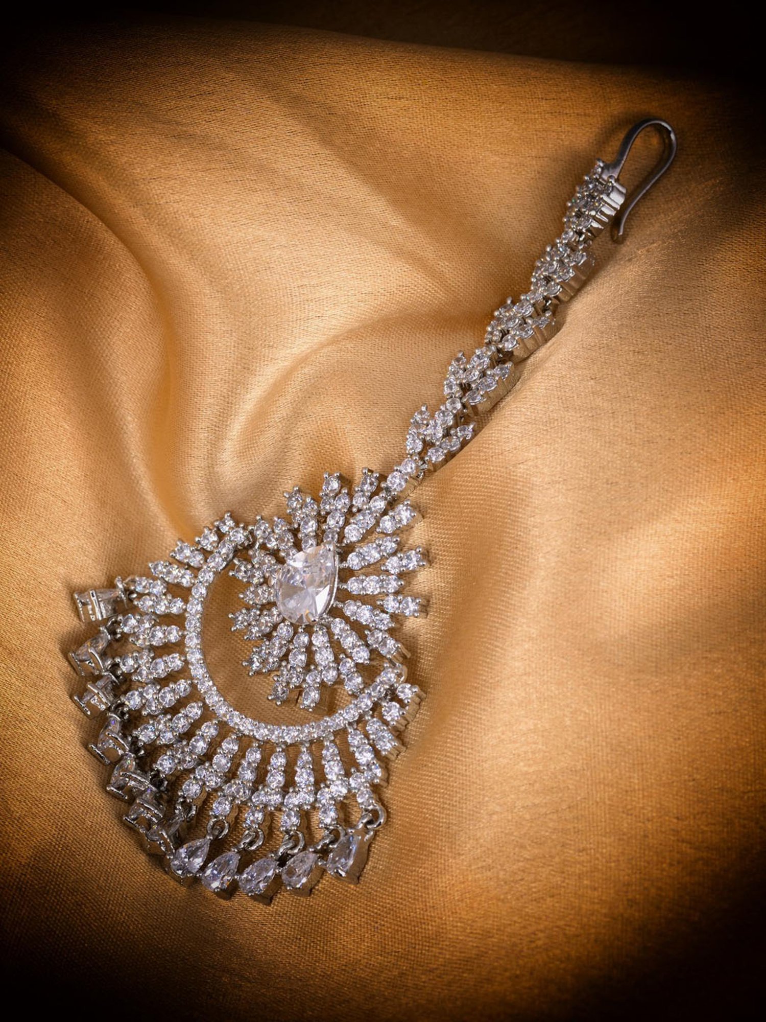 Saraf Rs Jewellery Chandbali Style Diamond Maang Tikka Silver Plated & Ad Studded For Women & Girls