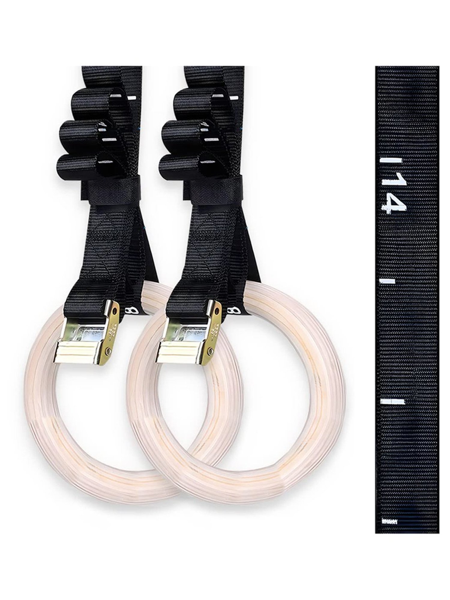 B Fit Wooden Gymnastic Rings with Heavy Duty Adjustable Straps (Black)