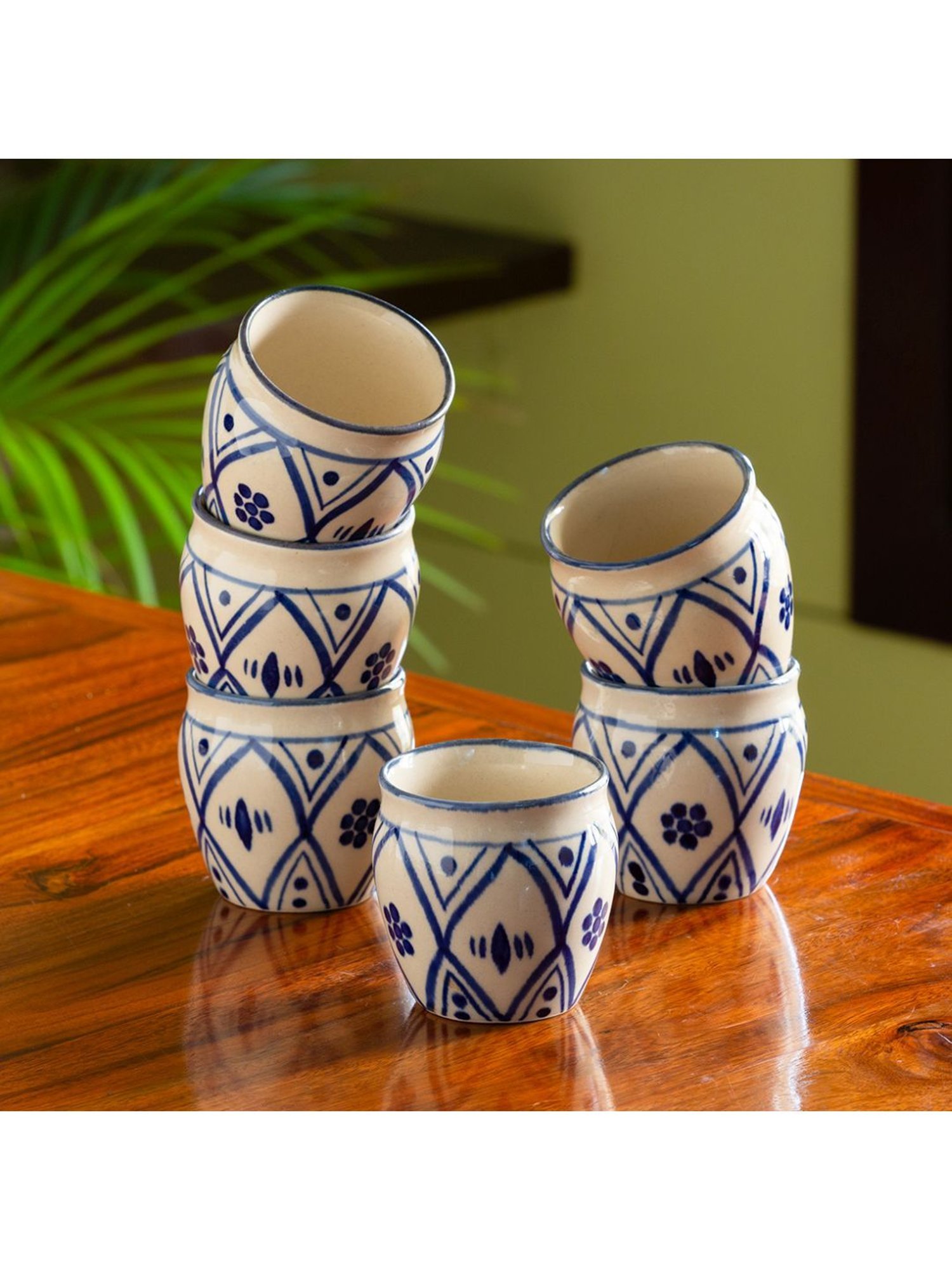 JCPL White & Red Ceramic Cup (0.18 L) - Set of 6