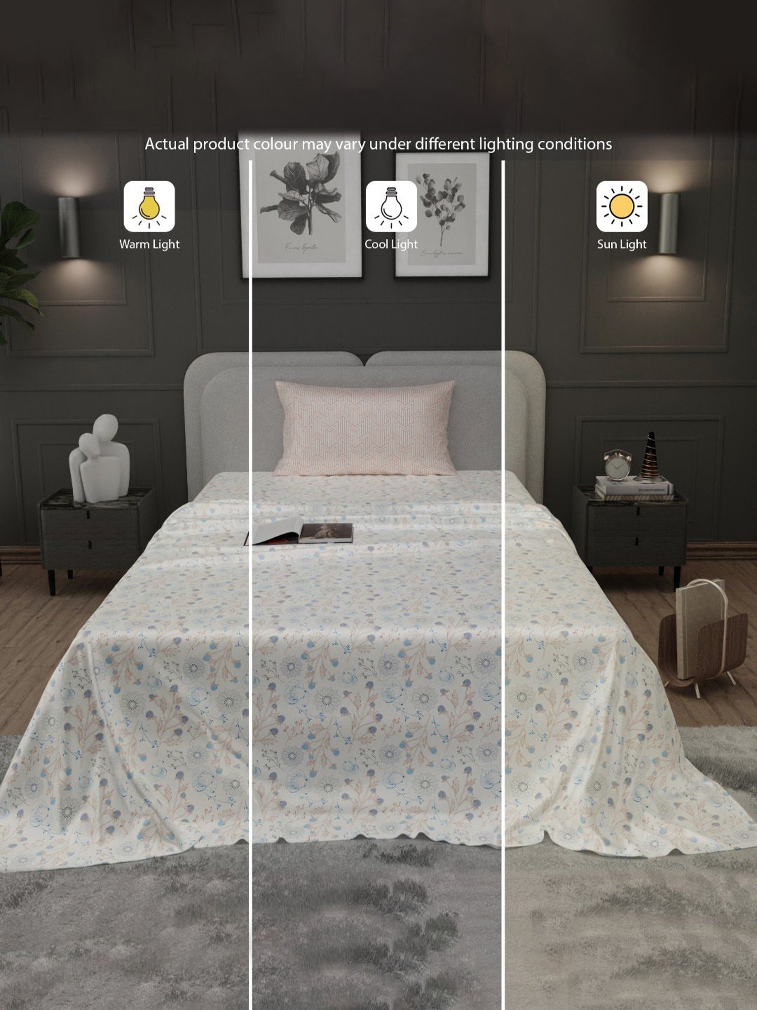 Stoa Paris Elegance Off White Polyester 300 TC Sateen Single Size Bed Sheet With 1 Pillow Cover