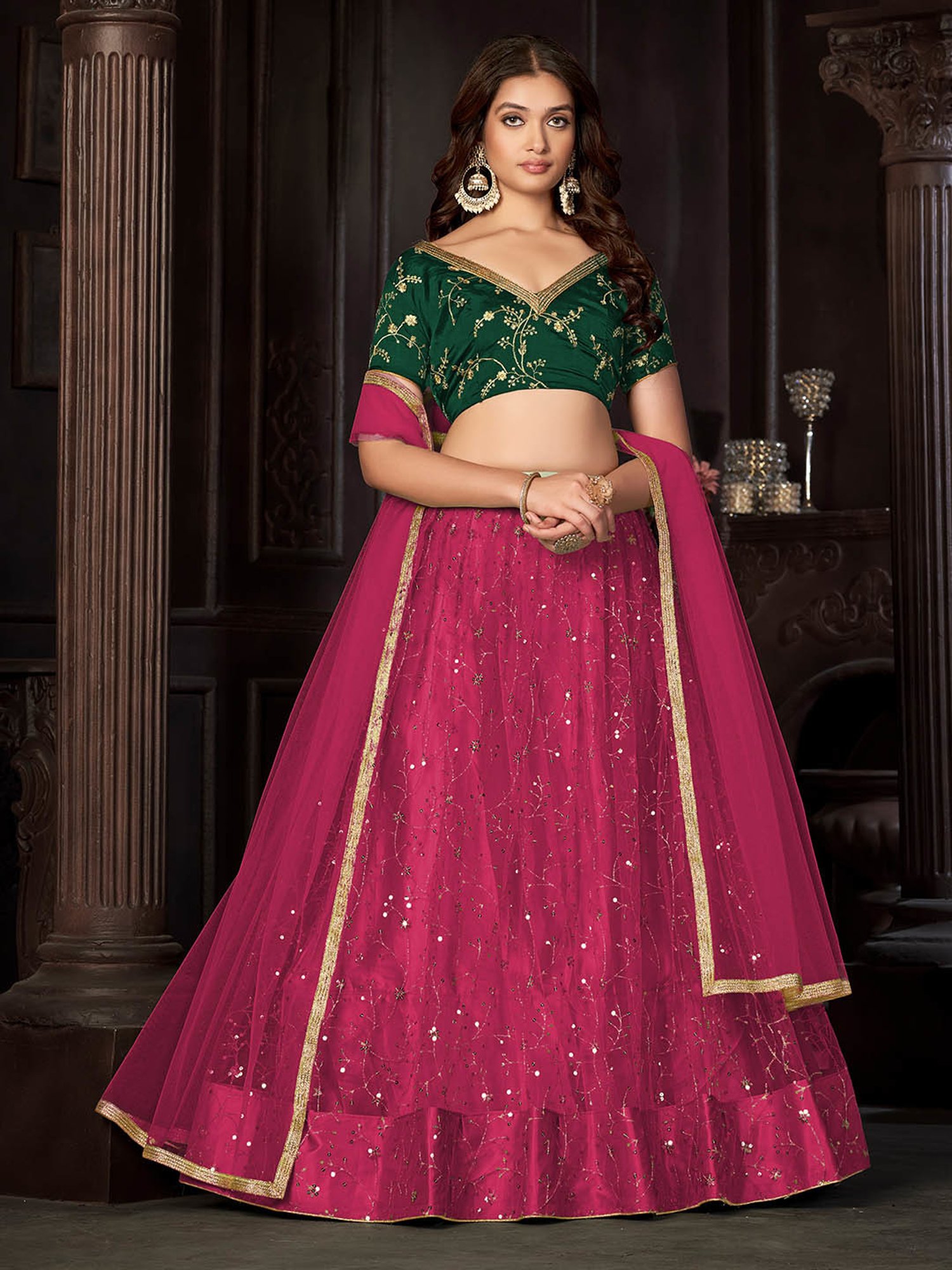Warthy Ent Pink Embroidered Lehenga Choli Set With Dupatta