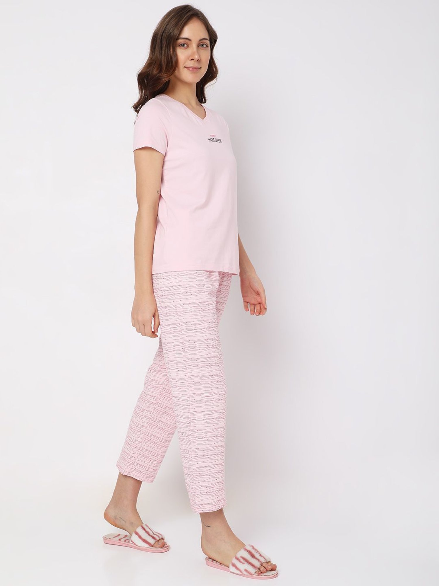 Vero Moda Intimates Pink Cotton Graphic Print T-Shirt With Pyjamas