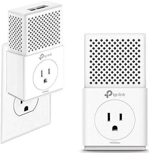 TP-Link AV1000 2-Port Gigabit Powerline Adapter,with Power Outlet Pass-through, Up to 1000Mbps (TL-PA7020P KIT)